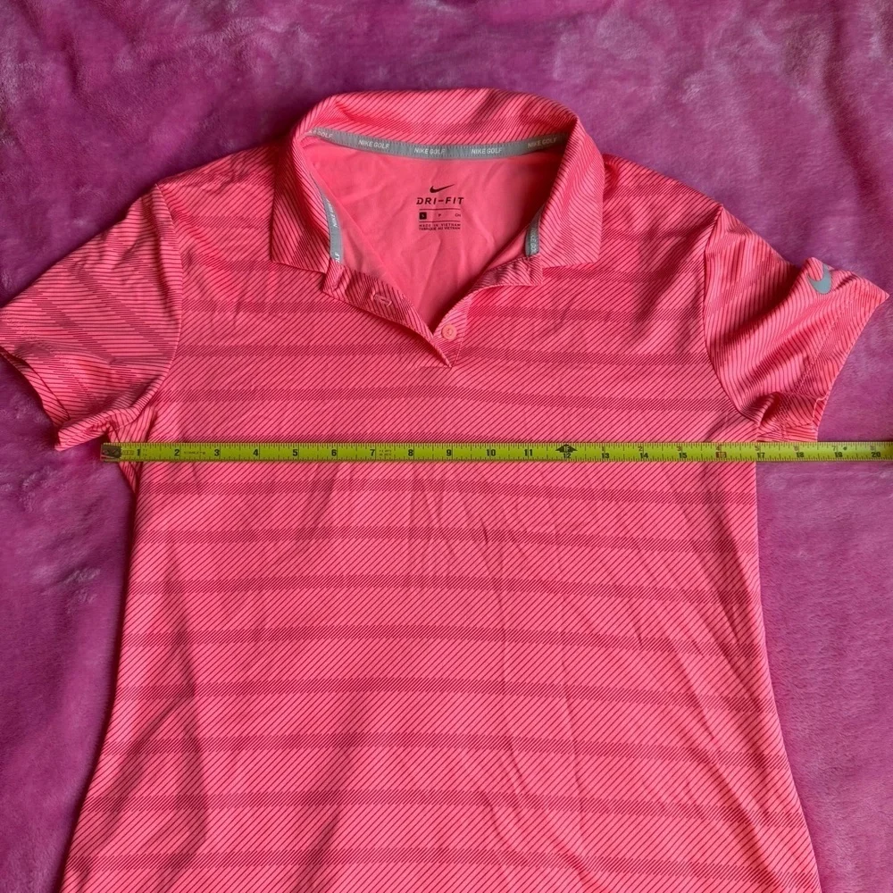 Nike Pink Striped Golf Short Sleeve Collared Top